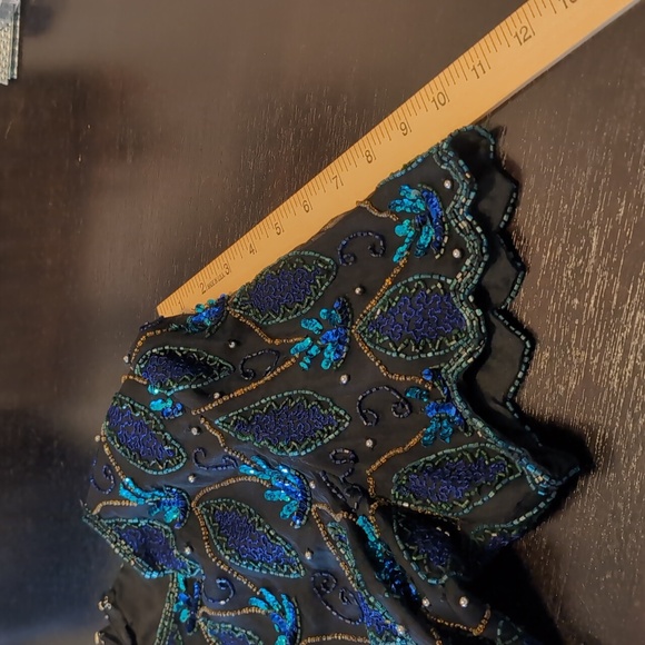 Laurence Kazar Silk Black top with Blue Sequins - Picture 6 of 8